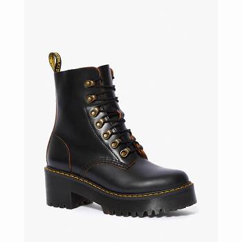 Dr Martens Női Leona Vintage Smooth Bőr Bakancs Fekete